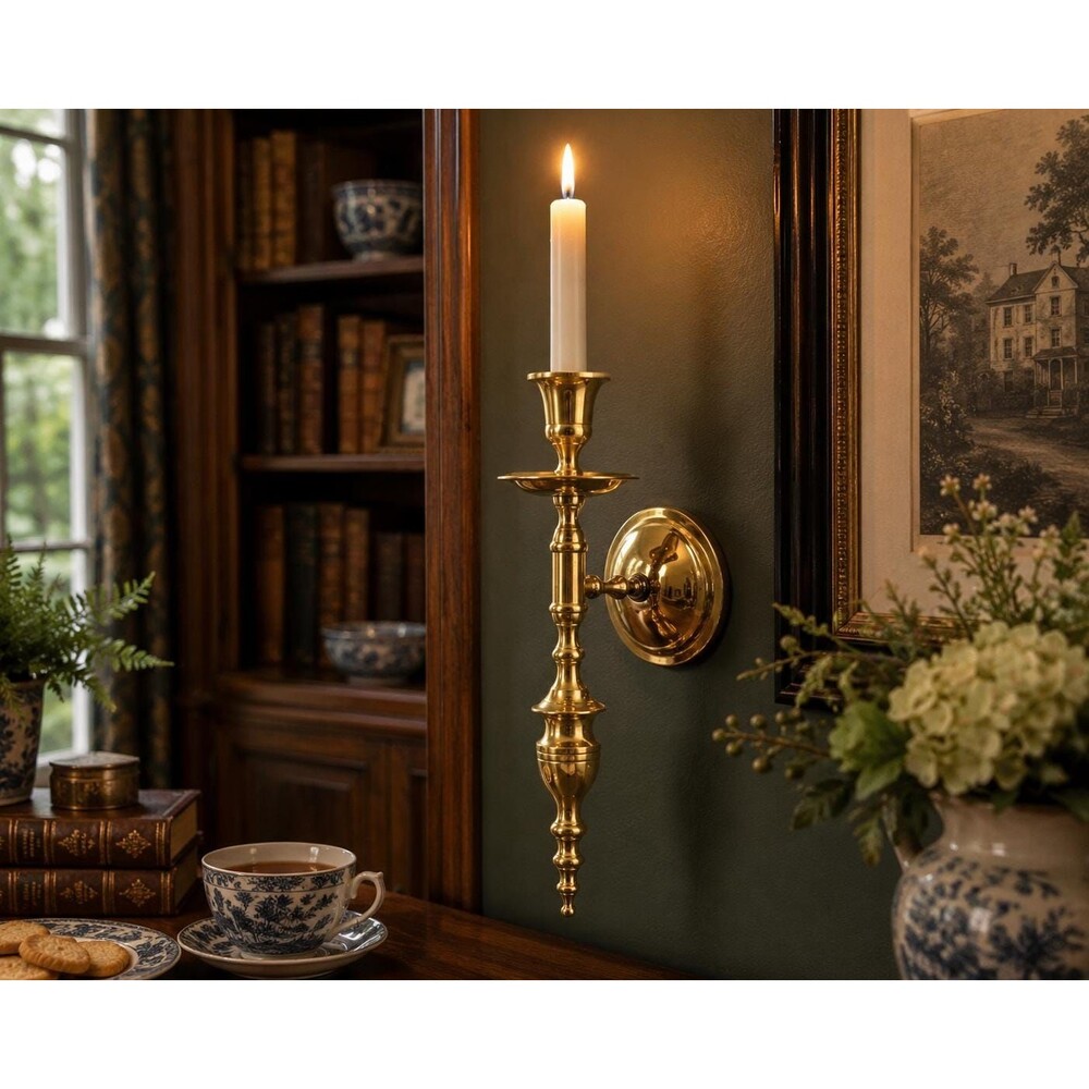 Vintage Brass Wall Candle Sconce | Single Taper Candlestick Holder | 11 Inch
